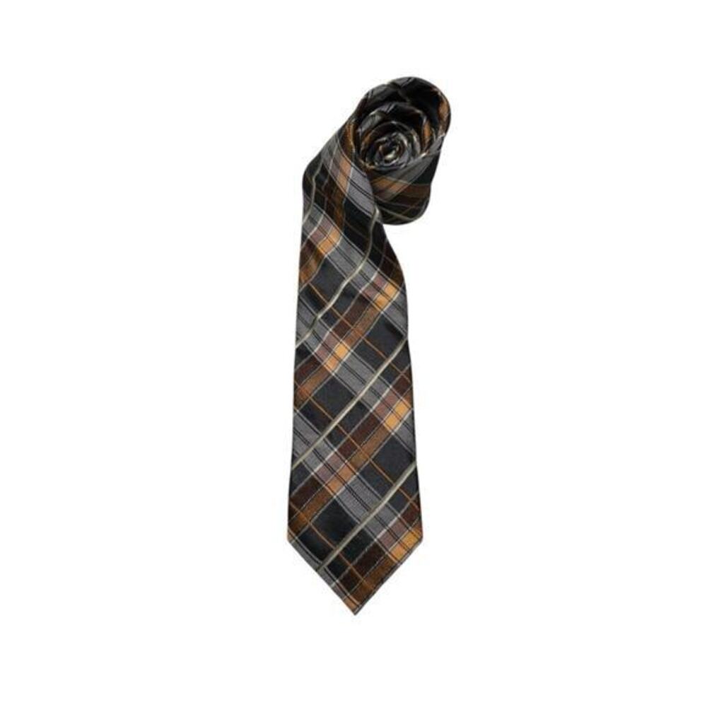 Bruno Piattelli Roma Vintage Burgundy Brown Black Plaid Silk Necktie Tie